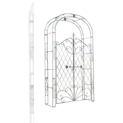DELUKE Rosenbogen MINDEN mit Tor 120x40x220cm, Metall, Bronze Rankhilfe Rosen Rankgitter Gartendekoration