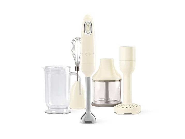 Smeg, HBF22CREU Stabmixer, Turbo-Funktion und Flowblend-Schneidsystem, mit rutschfestem Griff, integrierter Kabelaufwicklung, inkl. Zubehör, Leistung 700W, Creme