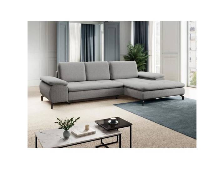 Canapé d'angle droit convertible en tissu texturé gris ARCHIBALD