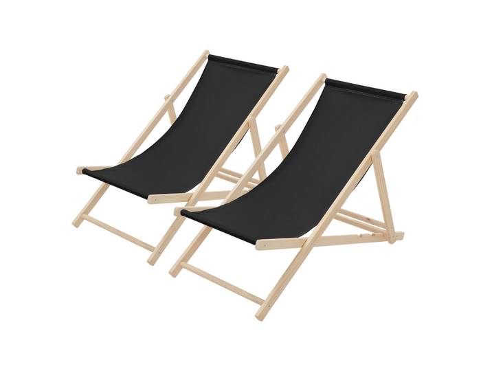 ECD-Germany Liegestuhl samt Schwarz 2er Set, Holz, 57.5x83x100 cm, Gartenmöbel, Gartenliegen