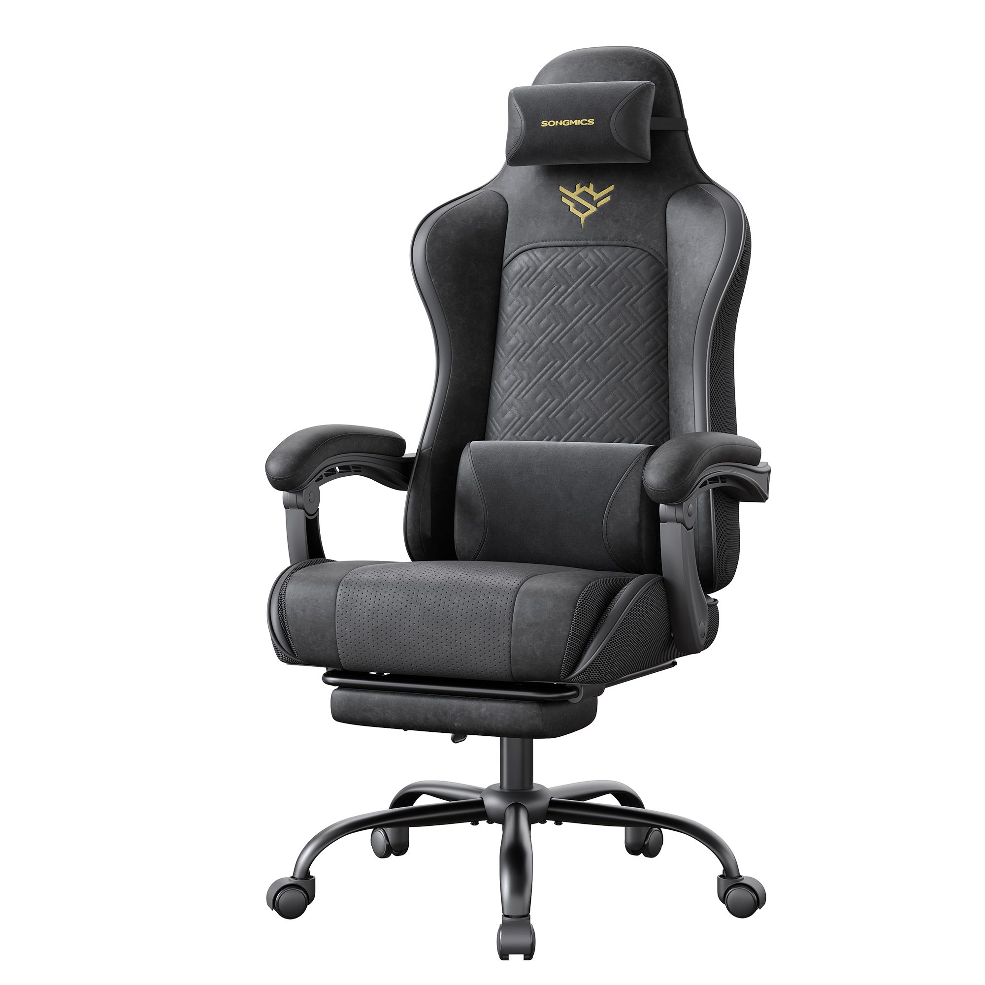 SONGMICS Ergonomischer Gaming Stuhl mit Fußstütze und Federkissen OBGB35079B01