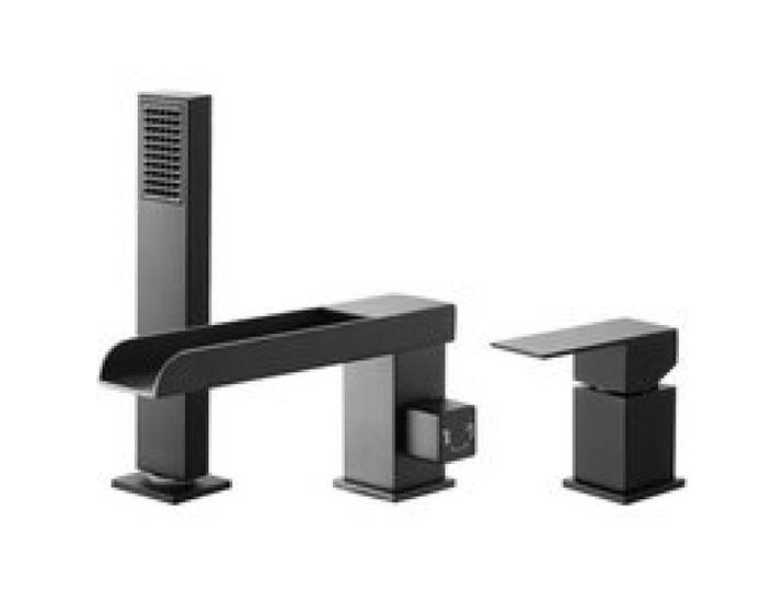 VEVOR römische Badewannenarmatur mit 3 Löchern, Wannenarmaturen-Set mit Handbrause & 1 Griff, Mattschwarz Hochdurchfluss-Badewannenhahn mit doppelten Wasserflussoptionen Deckenmontage Wasserhahn