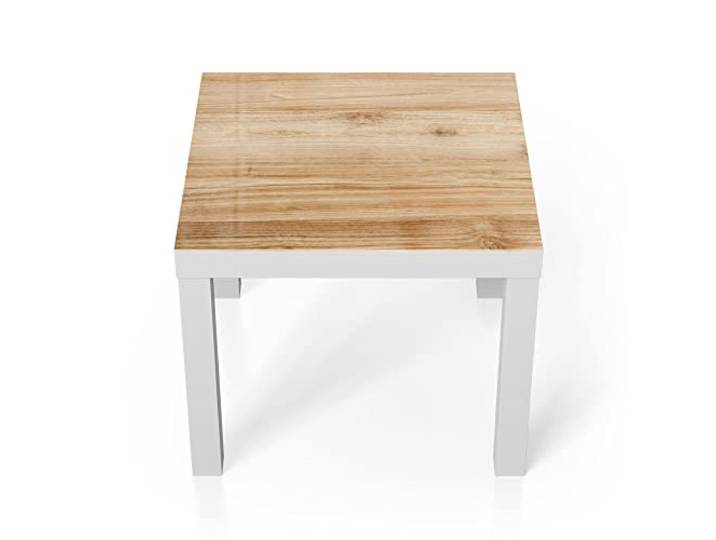 DEQORI Glastisch weiß klein 55x55 cm Motiv Holzstruktur detailliert ausgefallener Beistelltisch aus Glas Hochglanz Couchtisch fürs Wohnzimmer moderner Couch Tisch mit Design
