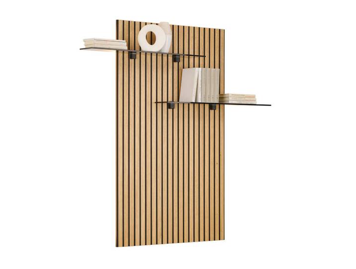 Dieter Knoll Wandpaneel, Eichefarben, Holz, Glas, Holzwerkstoff, Eiche, furniert, 80(130)x140x28 cm, Beleuchtung, Wohnzimmer, Regal, Wandregal