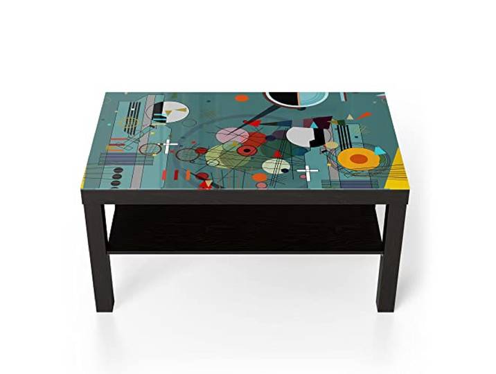 DEQORI Glastisch schwarz groß 90x50 cm Motiv Inszenierung von Formen ausgefallener Beistelltisch aus Glas Hochglanz Couchtisch fürs Wohnzimmer moderner Couch Tisch mit Design