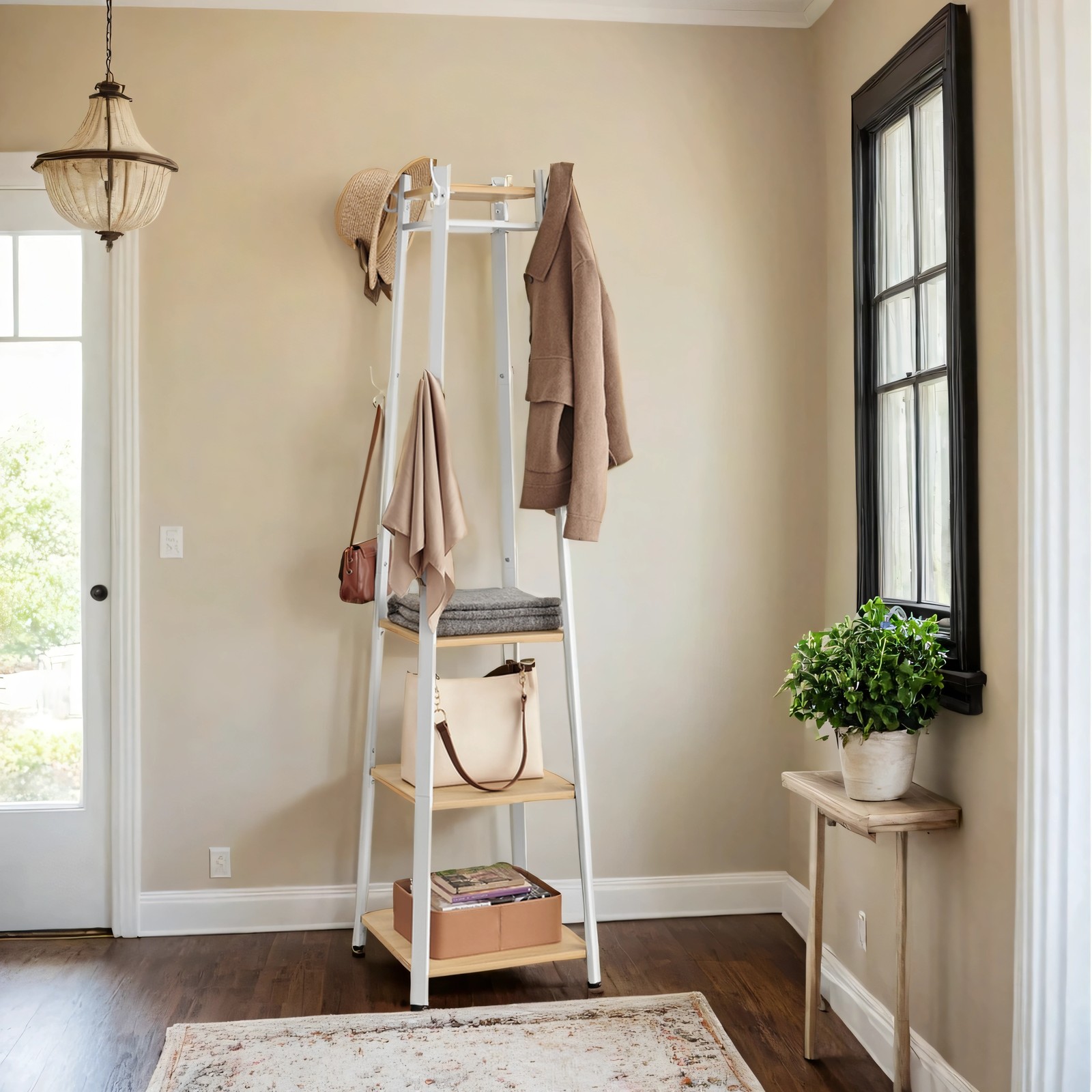 VASAGLE Garderobenständer, Kleiderständer, Garderobe mit 4 Ablagen LCRB35080W09