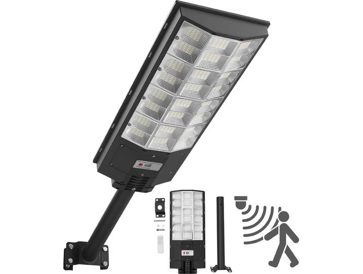 VEVOR Lampadaire solaire 450000LM\, lampe de rue 8000 W\, lampe solaire avec capteur crépusculaire\, projecteur LED avec détecteur de mouvement\, éclairage extérieur étanche IP65\, pour allée et cour\, 1 pièce