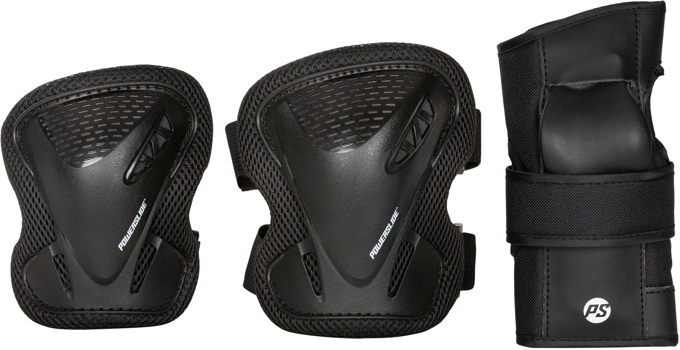 Protektoren-Set POWERSLIDE "Basic Adult Set" Gr. L, schwarz, Protektoren, L, EVA, Nylon, Nylon Mesh, Polyethylen (PE), Protektoren-Set schwarz L