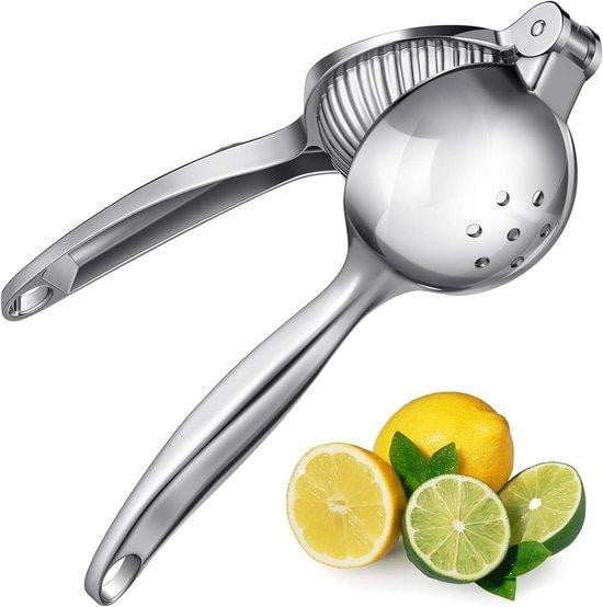 Zilveren handmatige citruspers van roestvrij staal met ergonomische grip