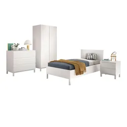 KINDERZIMMER SET Keely Kiefer weiß Bett Nachtkonsole Schrank Kommode