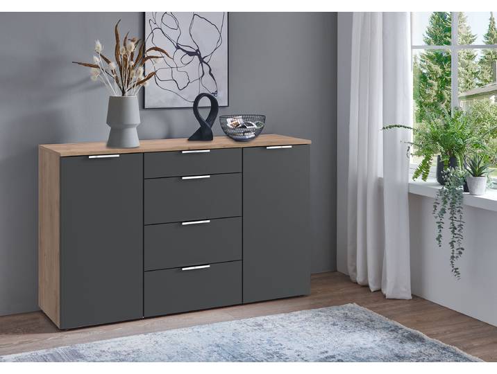 Buffet Level36 largeur 135 cm 135 x 84 x 41cm Bois/Noir/Anthracite/Imitation chêne parqueté