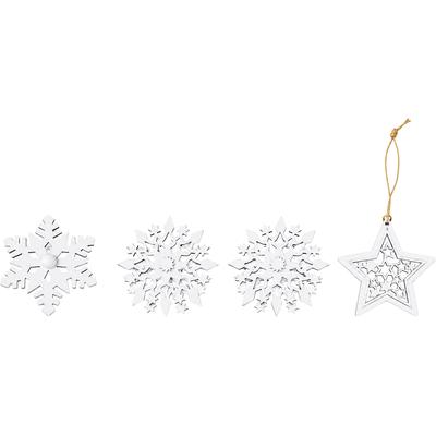 Dekoobjekt OTTO HOME "Schneeflocken Holzdekoration, 3-teiliges Set Farbe weiß", weiß, B:8cm H:8cm T:3cm, Holzwerkstoff, Dekofiguren, Gratis-Hänger, winterlich