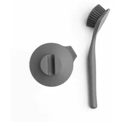 Brabantia Spülbürste mit Saugnapfhalterung, Bürstenhalterung, Geschirrbürste, Abwaschbürste, Kunststoff, Dark Grey, 117589
