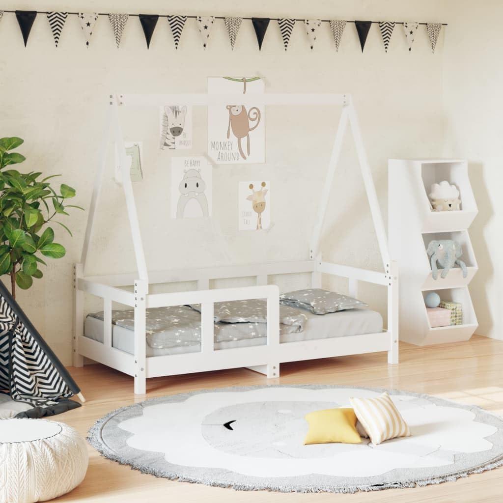 Weißes Kinderbett aus massivem Kiefernholz, 70x140 cm, mit Hausform und stabilen Latten