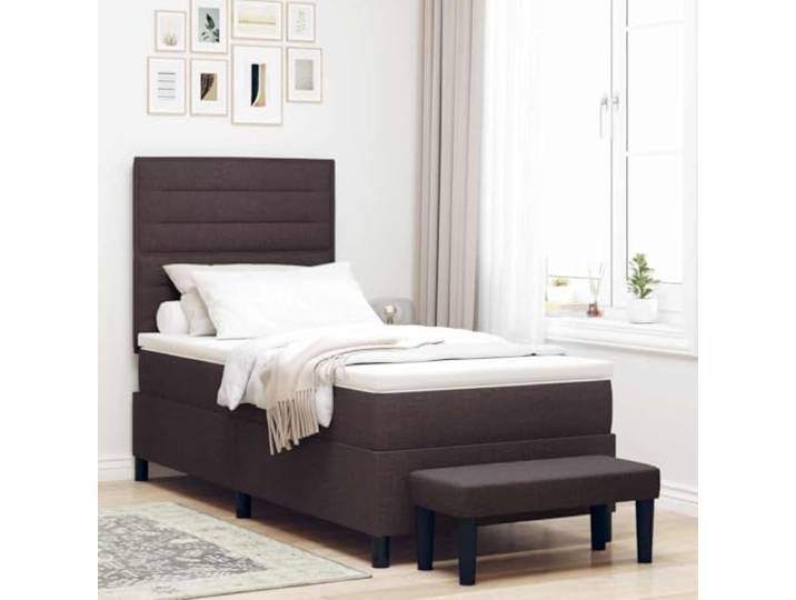 Verstellbares Boxspringbett Stoff Mittel Feste Matratze Dunkelbraun 90x200 Boxspringbett mit Matratze Dunkelbraun 90x200 cm Stoff verstellbares Kopfteil mittelfeste Schaummatratze Einzelbett mit