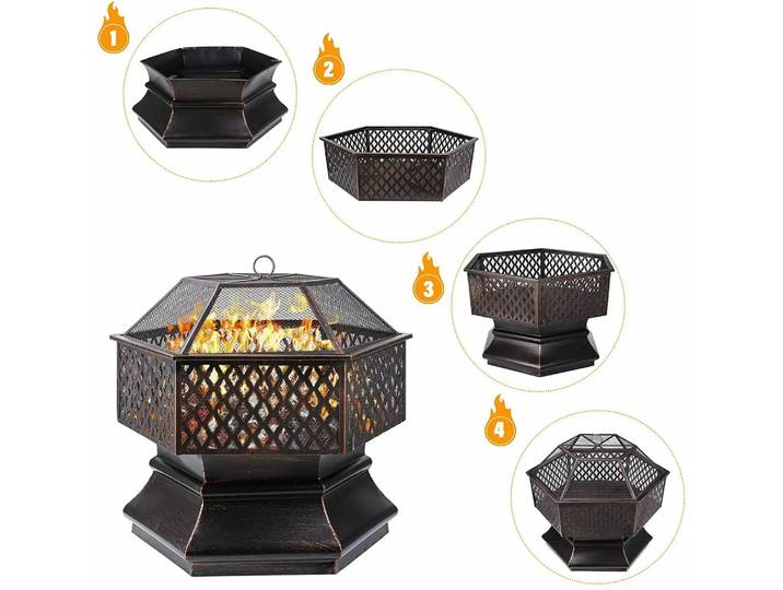 Barbecue Brazier 26'' / 66cm en acier pour extérieur avec couvercle en maille ignifuge, filet de barbecue pour fumoir extérieur