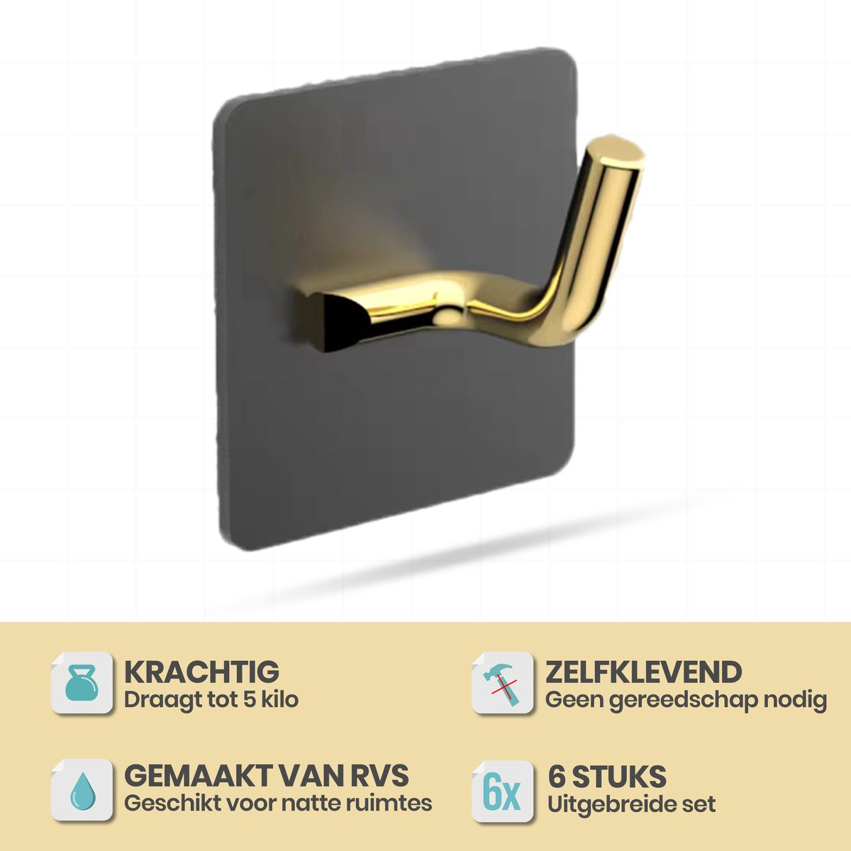 LIYENZ Zelfklevende Handdoekhaakjes 4 stuks - Zwart/goud - RVS - Voor badkamer & keuken