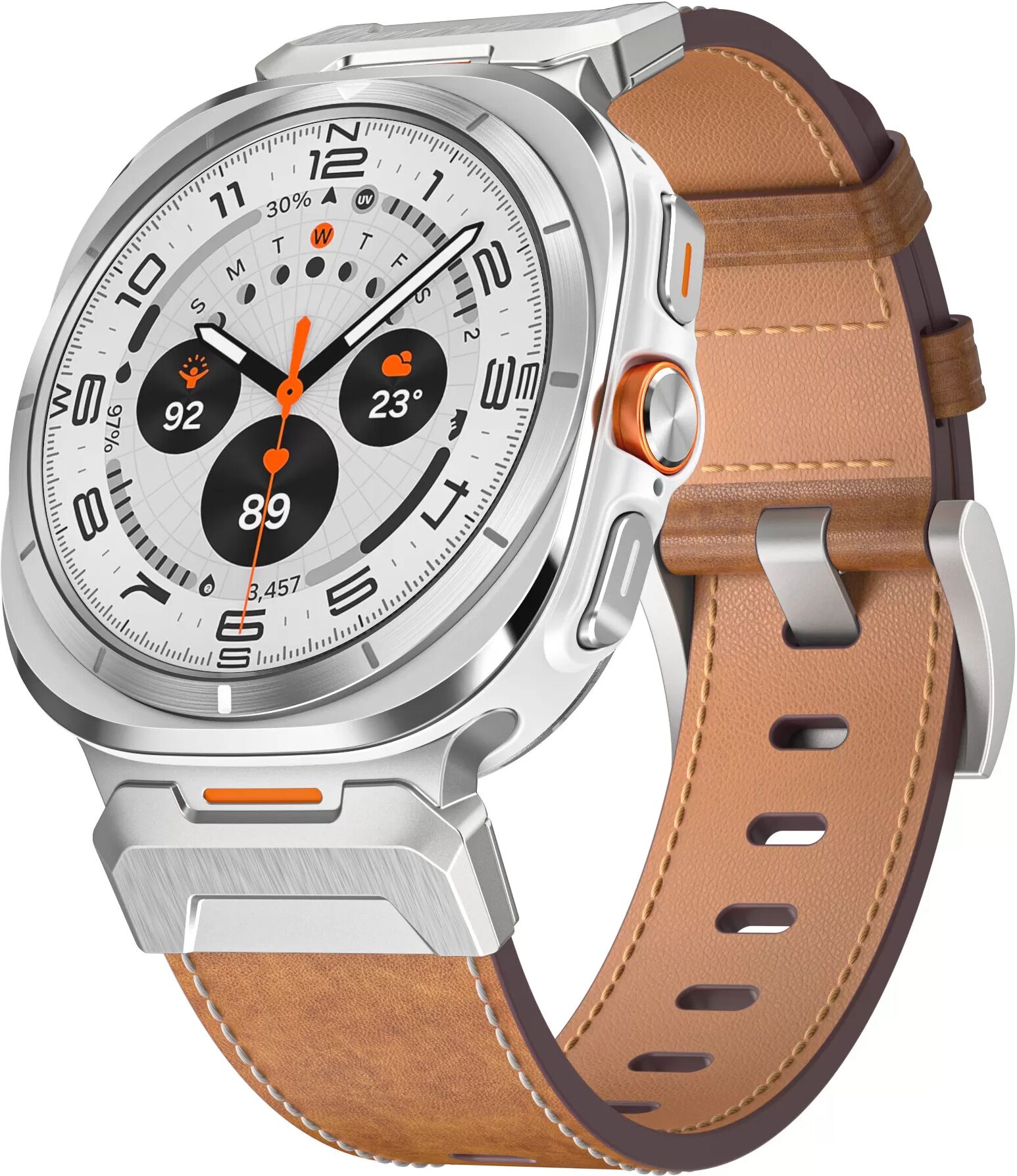 INF Echtes Leder Uhrenarmband mit Silberverbinder für Samsung Watch 7 Ultra 47mm Braun