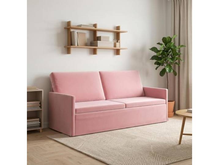 3-Sitzer Sofa Rosa 190 x 81 x 82 cm Samt Metallrahmen,Kissenrücken,eckige Form,Samt-Oberfläche,Wohnzimmer,Gästeempfang