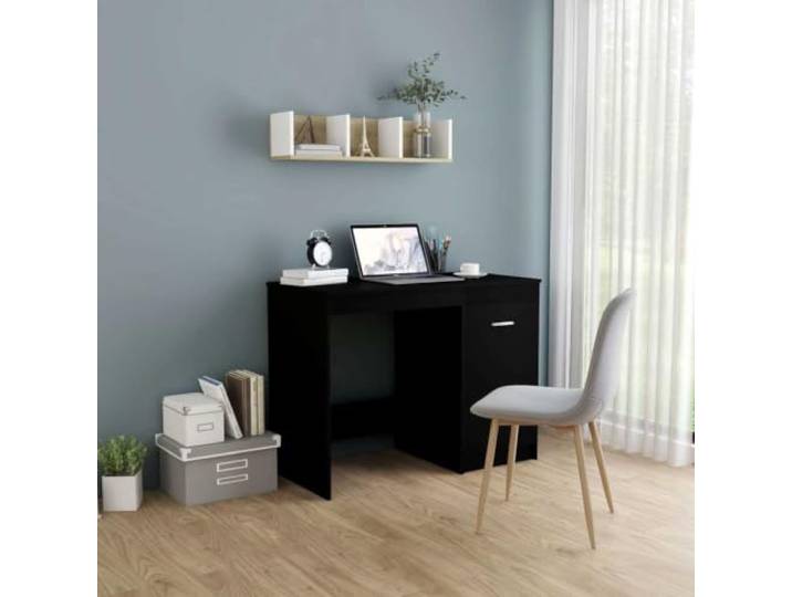 Xolmizyn Schreibtisch - Arbeitstisch aus Holzwerkstoff, Schwarz, 100x50x76 Inklusive integriertem Schrank, Modernes Design, Robuste Verarbeitung