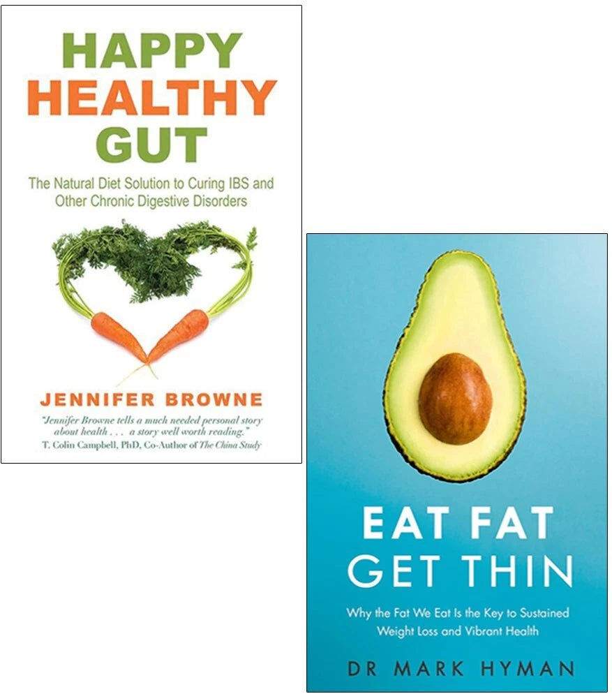 Various Publishers Happy Healthy Gut & Eat Fat Get Thin 2 Books Collection Set - Jennifer Browne & Mark Hyman - Paperback - Adult Health & Nutrition Guides