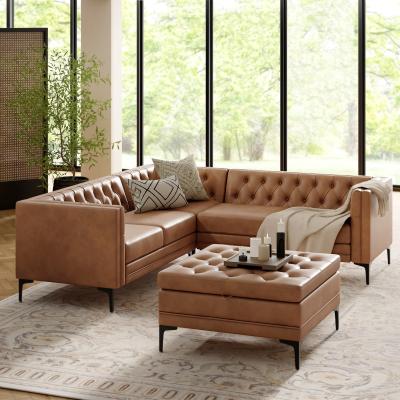 HULALA HOME Brinna 2-Piece Faux Leather Living Room Set with 1-Tufted Backrest-Sofa and 1-Ottoman