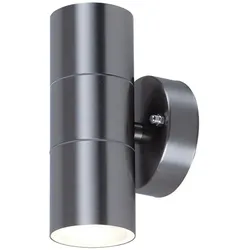 Wandleuchte Außenlampe Wandlampe Außenleuchte Garage, Up and Down IP44 Edelstahl grau, 2x GU10 Fassungen, DxHxT 8,5x16,3x9,3 cm