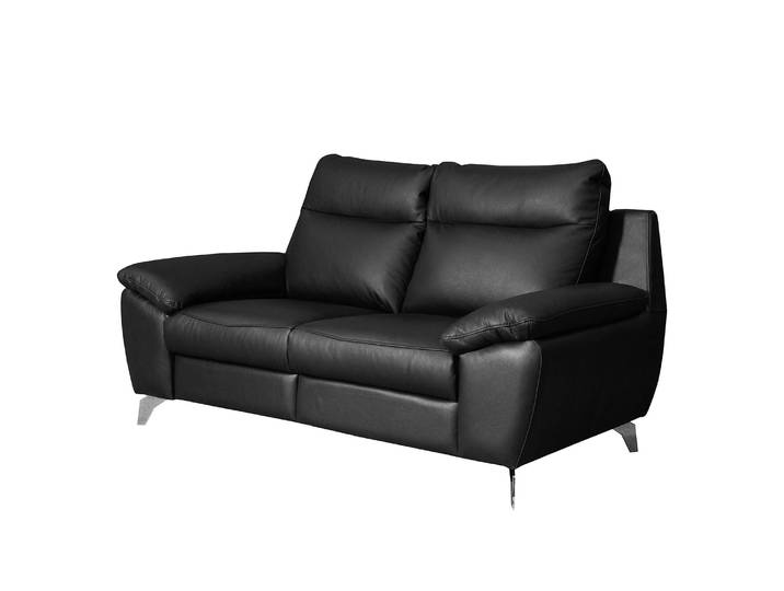 Sofa Kimball 2 -Sitzer Schwarz/Schwarz Bezug: Echtleder Füße: Metall verchromt 178 x 95 x 96cm Keine Funktion Modern