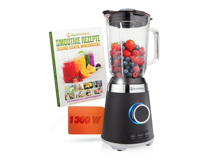 Nutrilovers Standmixer *Testsieger* Standmixer mit Glas-Behälter, 1300W, Smoothies, Ice Crush, 1300 W