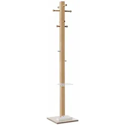 Paperflow, Garderobe + Kleiderstange, Garderobenständer easyCloth, Massivholz, 8 kleine Haken, Schirmhalter weiss
