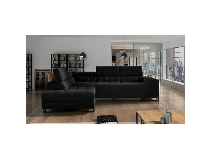 Canapé d'angle convertible LIRIS noir angle gauche avec coffre
