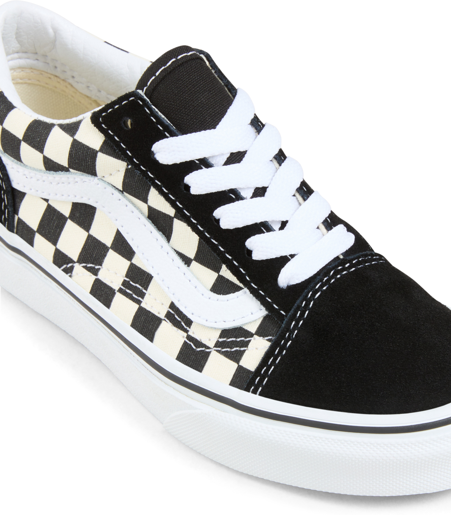 Sneaker VANS "UY Old Skool", Jungen, Gr. 29, schwarz-weiss ((primary check) blk, weiß), Leder, Schuhe Sneaker, mit Waffelmuster (primary check) blk, weiß 29