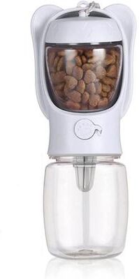 Uplifted Goods Pet Water Bottle With Detachable Food Container Leak Proof Travel Dispenser white