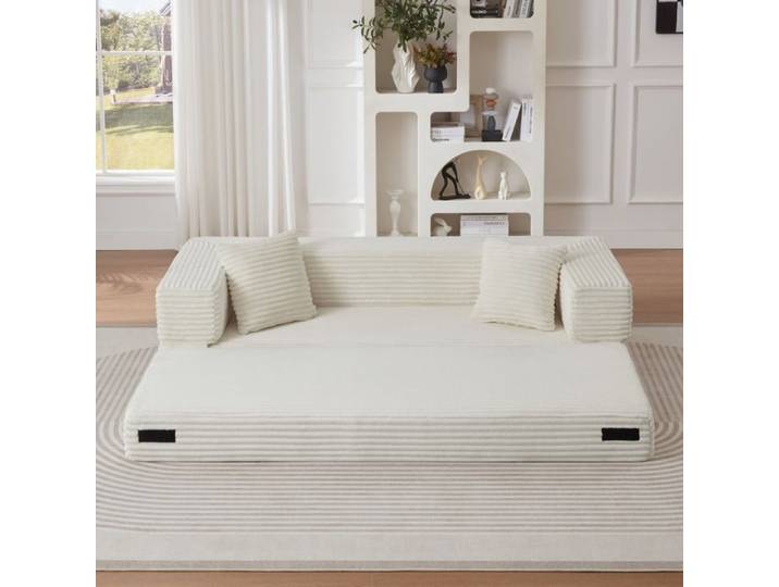 Canapé convertible 3 places moderne design unique à double couche convertible en canapé lit Mousse blanc 200x76x62cm