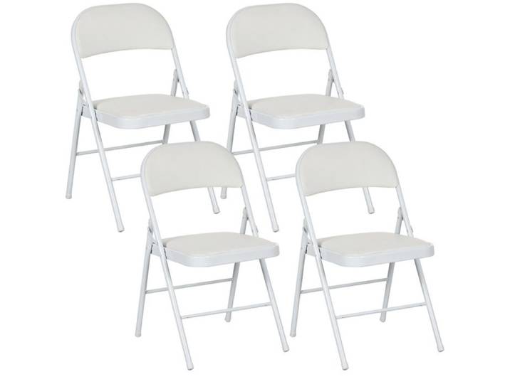 CollaHausse Lot de 4 Chaises Pliantes Rembourrées Cadre Acier Salon/Cuisine Blanc 45x46x78cm