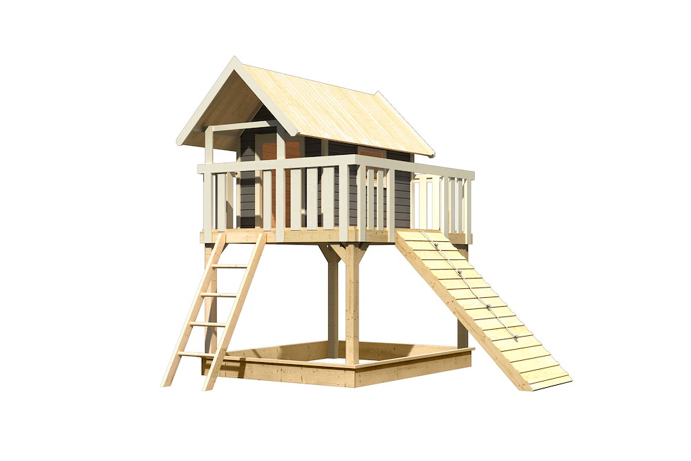 KARIBUHOLZT Akubi Stelzenhaus Fidel terra mit Holzrampe 16938002