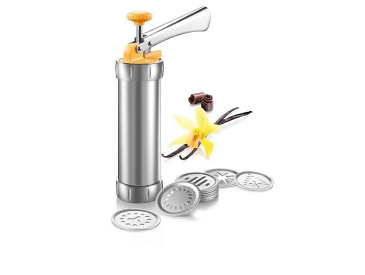Tescoma DELICIA Teigpresse und Garnierspritze aus Edelstahl mit Tüllen und Motivscheiben für Plätzchen Kekse und Tortendekoration vielseitig einsetzbar beim Backen und Verzieren