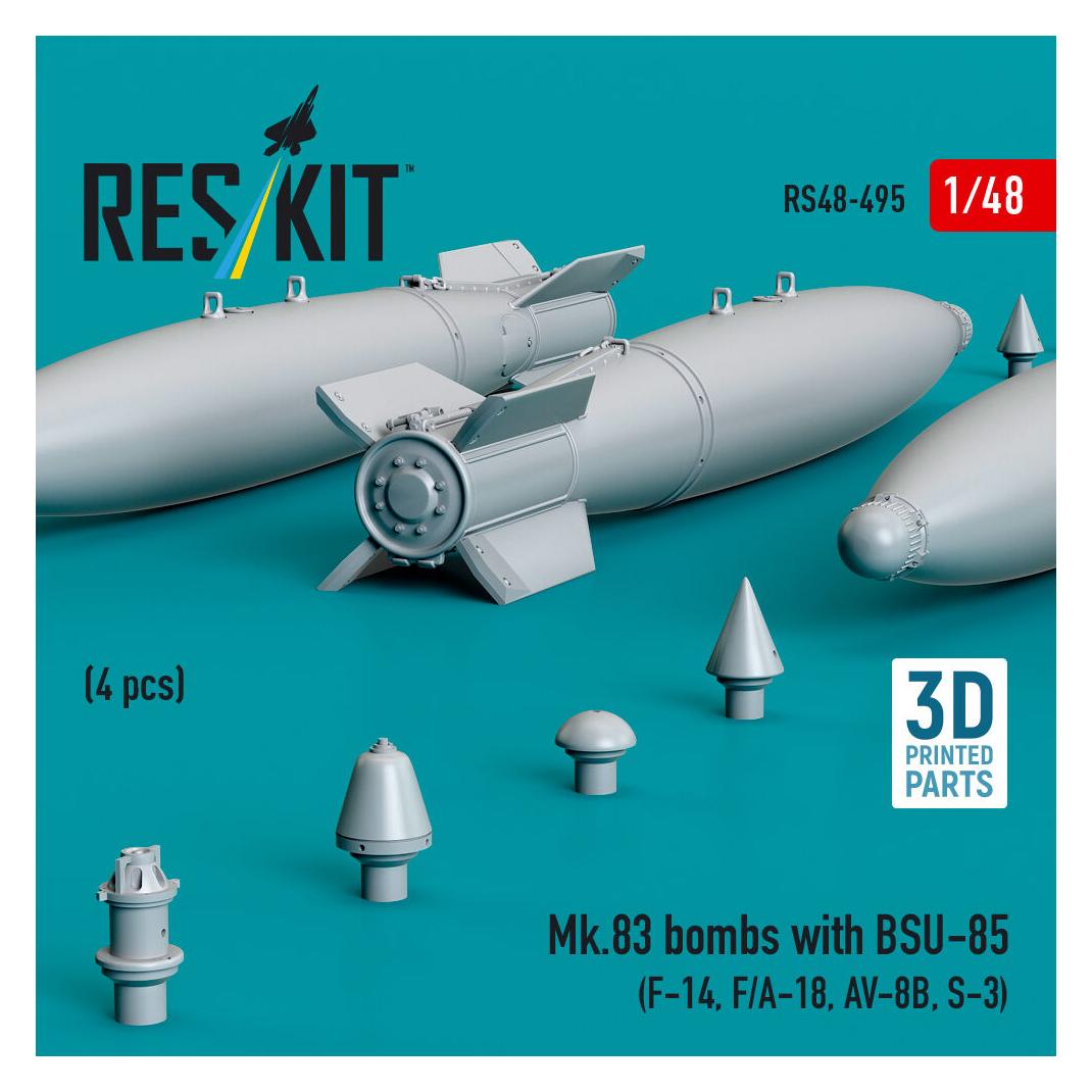 ResKit Mk.83 bombs with BSU-85 (4 pcs) (F-14, F/A-18, AV-8B, S-3) (3D printed) (RS48-0495)