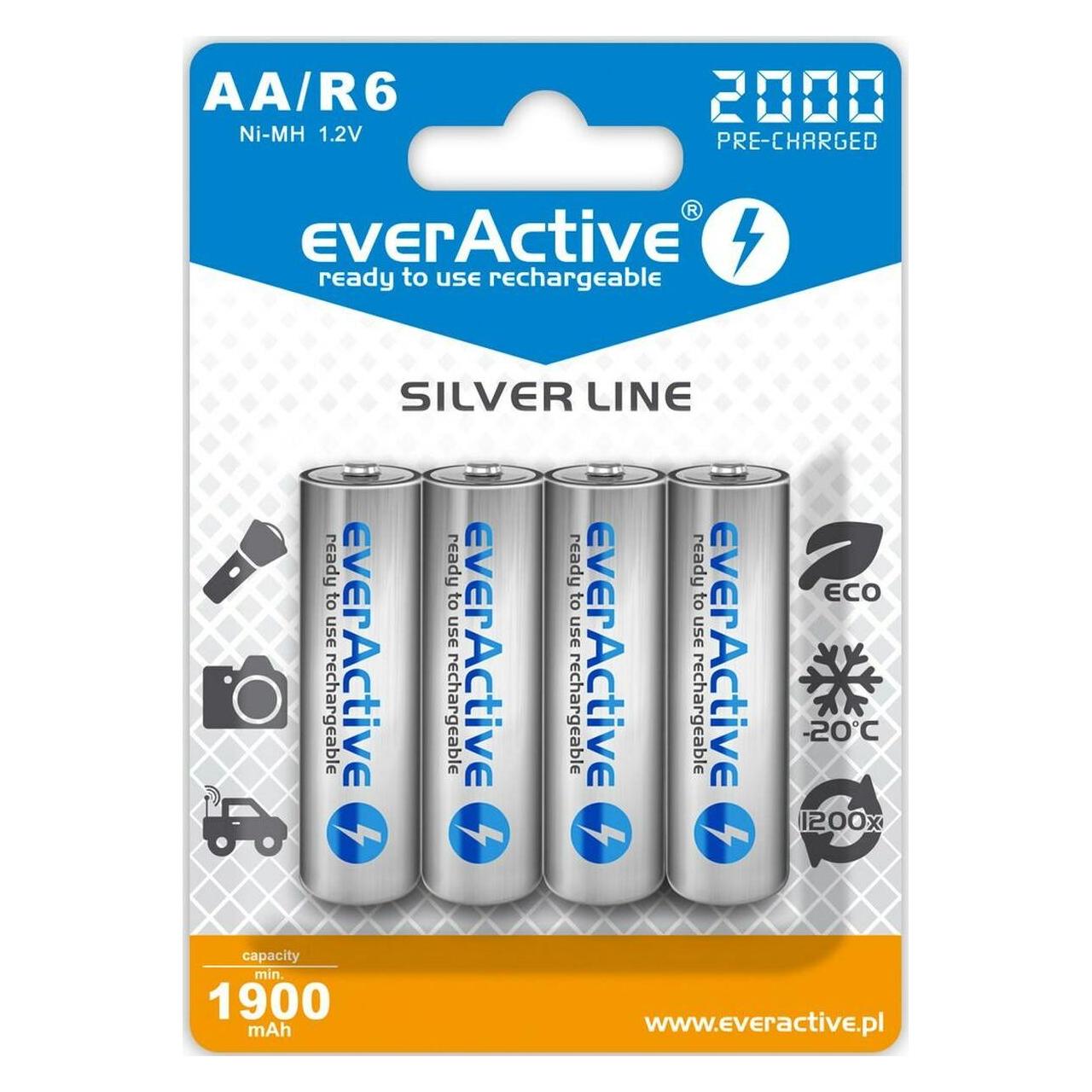 Everactive Silver Line Ready to Use 2000mAh AA battery, 4 pcs. (4 Stk., AA, 1900 mAh) (EVHRL6-2000)