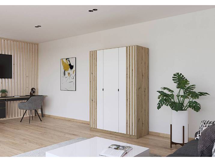 Drehtürenschrank Genua Typ B 136cm Braun/Alpinweiß