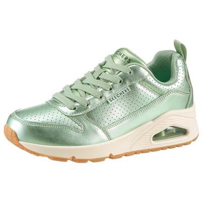 Sneaker SKECHERS "UNO-METALLIXS", Damen, Gr. 35, grün (mintgrün), Leder, metallic, Schuhe Sneaker, Keilsneaker, Plateausneaker, Schnürschuh, Halbschuh im Metallic-Look