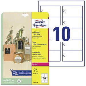 Zweckform Hängeetiketten T3001-10, 90 x 50 mm, weiß, mit Öse, Fäden, 100 Stück