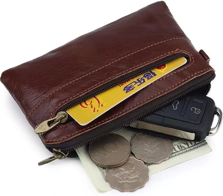 INF Porte-monnaie en cuir véritable, porte-cartes fin et porte-clés