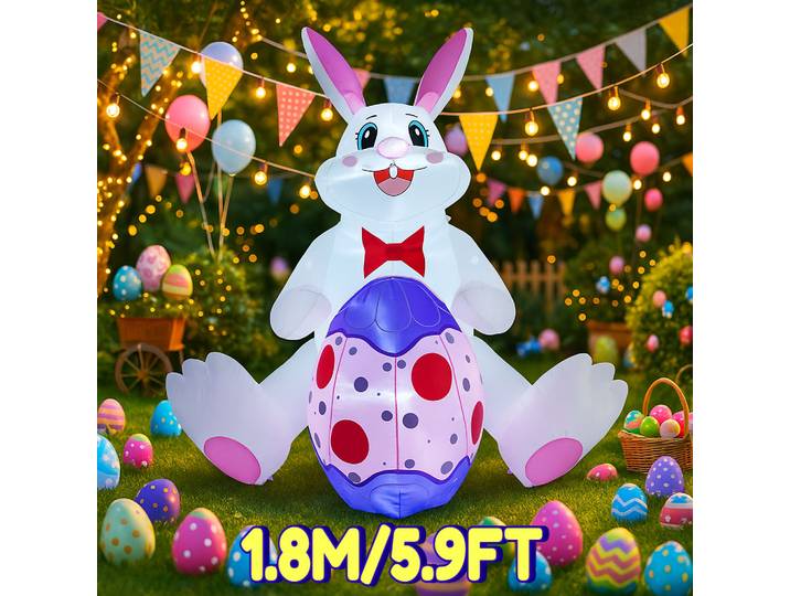 Modèle gonflable de 1.8M/5.9 pieds, Festival de vacances de pâques, lapin bleu, œuf de pâques, décoration DIY, jardin extérieur, cour, lumière LED