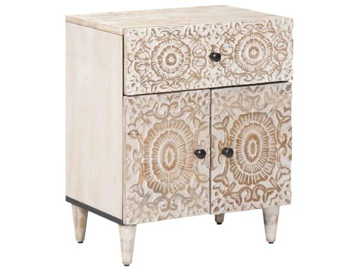Heofavd Nachttisch Massivholz Mango Weiß 50x33x60cm mit Schublade