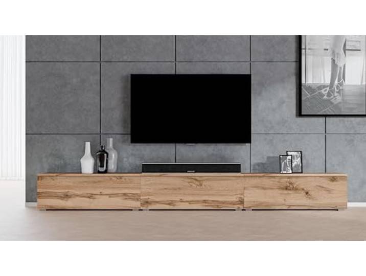 AXLIVING stehendes TV Board Loriano Lowboard Eiche Wotan 3x100 cm 6 Innenfächer für maximale Ordnung. Hochwertige Materialien & stilvolle Optik. Push-to-Click. Maße: 300 × 36,5 × 32 cm.