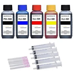 Nachfüllset für Canon Tintenpatronen PGI-580 + CLI-581 - 5 x 100 ml Sensient Tinte + Zubehör
