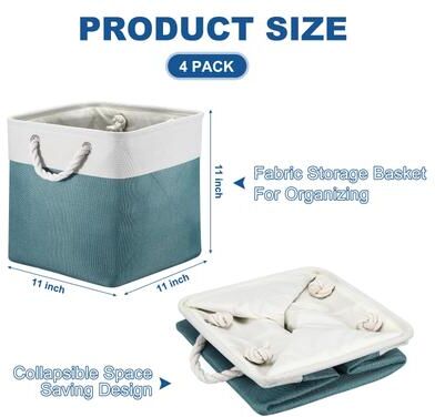 Unique "Fabric Storage Cube, 11"" Collapsible Storage Bins with Handles 4 Pack"