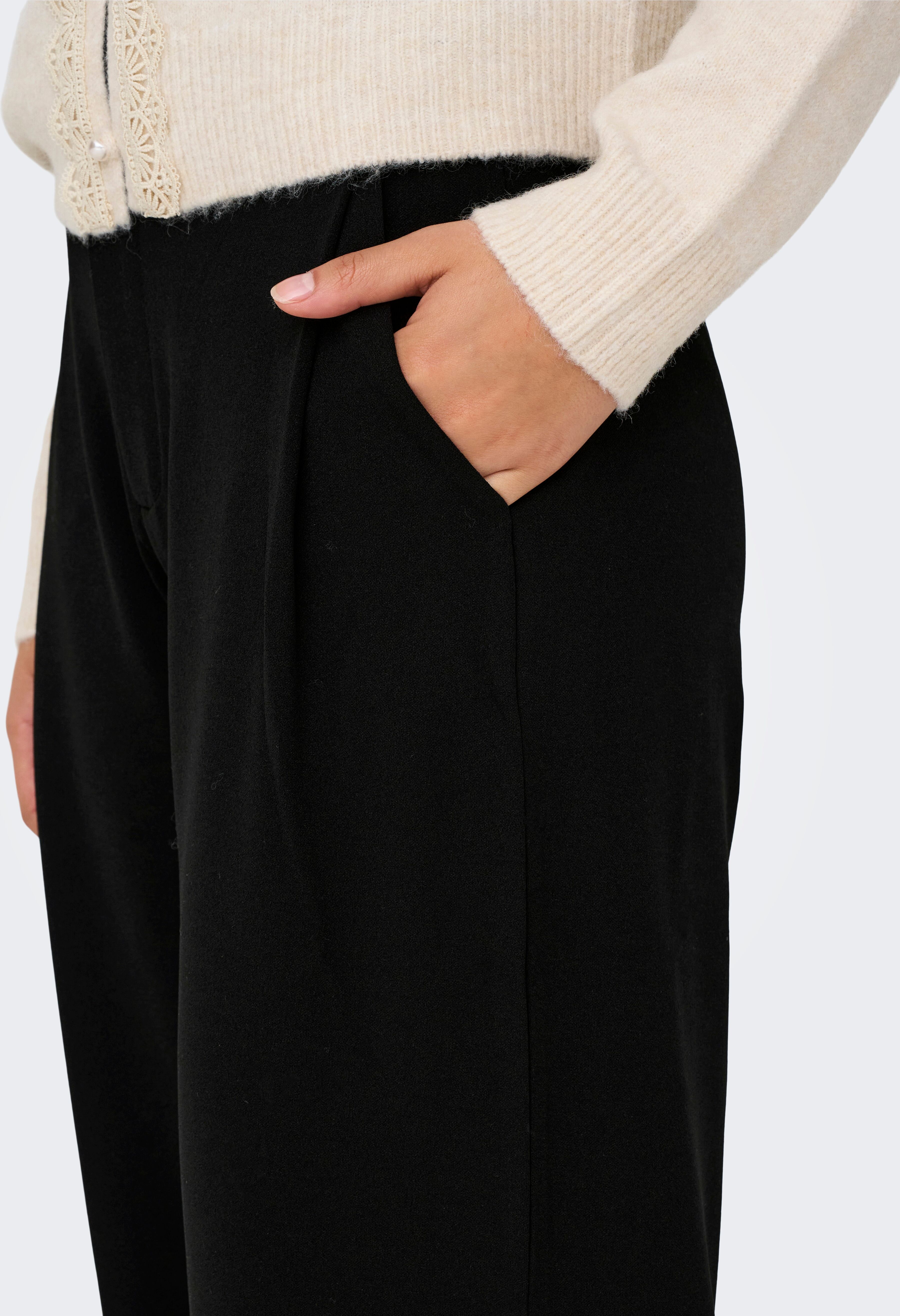 Anzughose JDY "JDYGEGGO LIFE OCCASION PANT JRS NOOS", Damen, Gr. L (40), Länge 32, schwarz, Jersey, Obermaterial: 95% Polyester, 5% Elasthan, unifarben, regular fit lang, Hosen Anzughose, Materialmix, regular fit