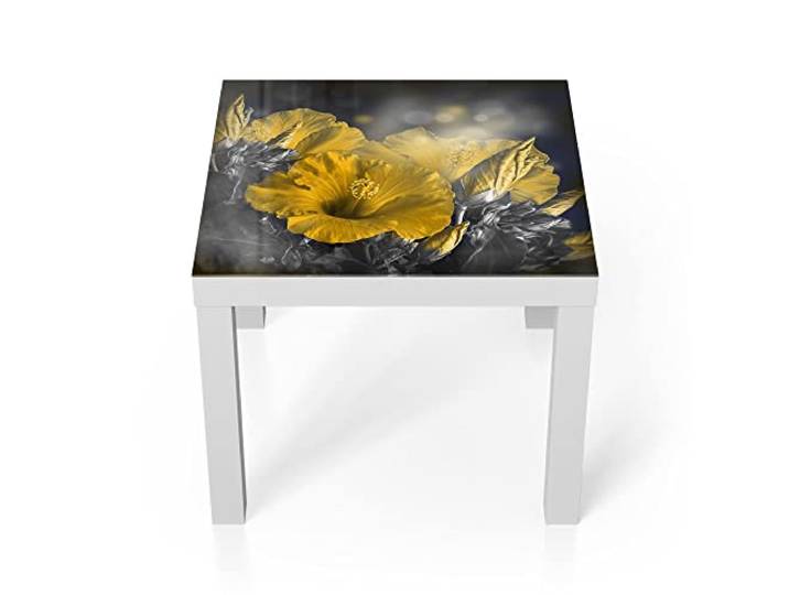 DEQORI Glastisch weiß klein 55x55 cm Motiv Blüten des Roseneibisch ausgefallener Beistelltisch aus Glas Hochglanz Couchtisch fürs Wohnzimmer moderner Couch Tisch mit Design